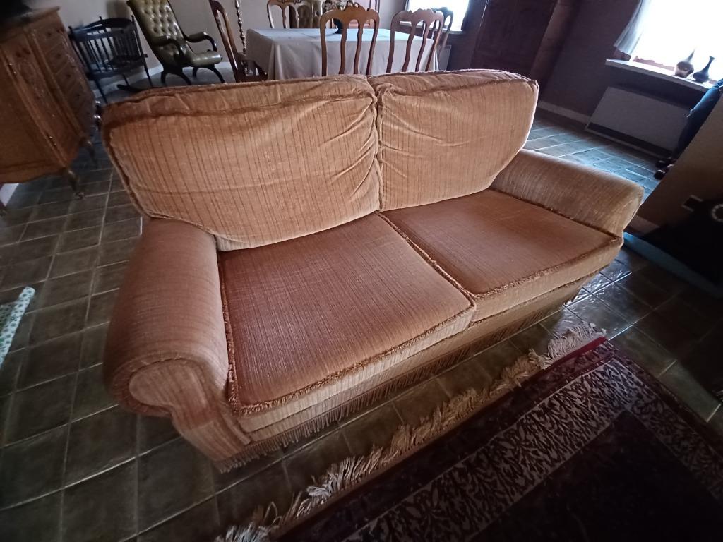 3-zit + 2-zit - zalmkleurige stof velours - zeer kwalitatief, Ophalen, Stof