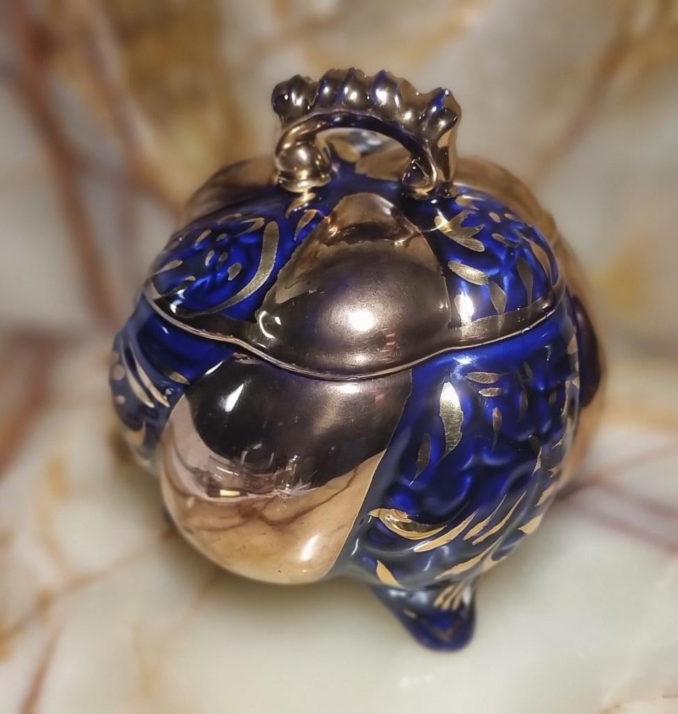 Coffret à bijoux vintage italien en céramique bleu cobalt, Envoi