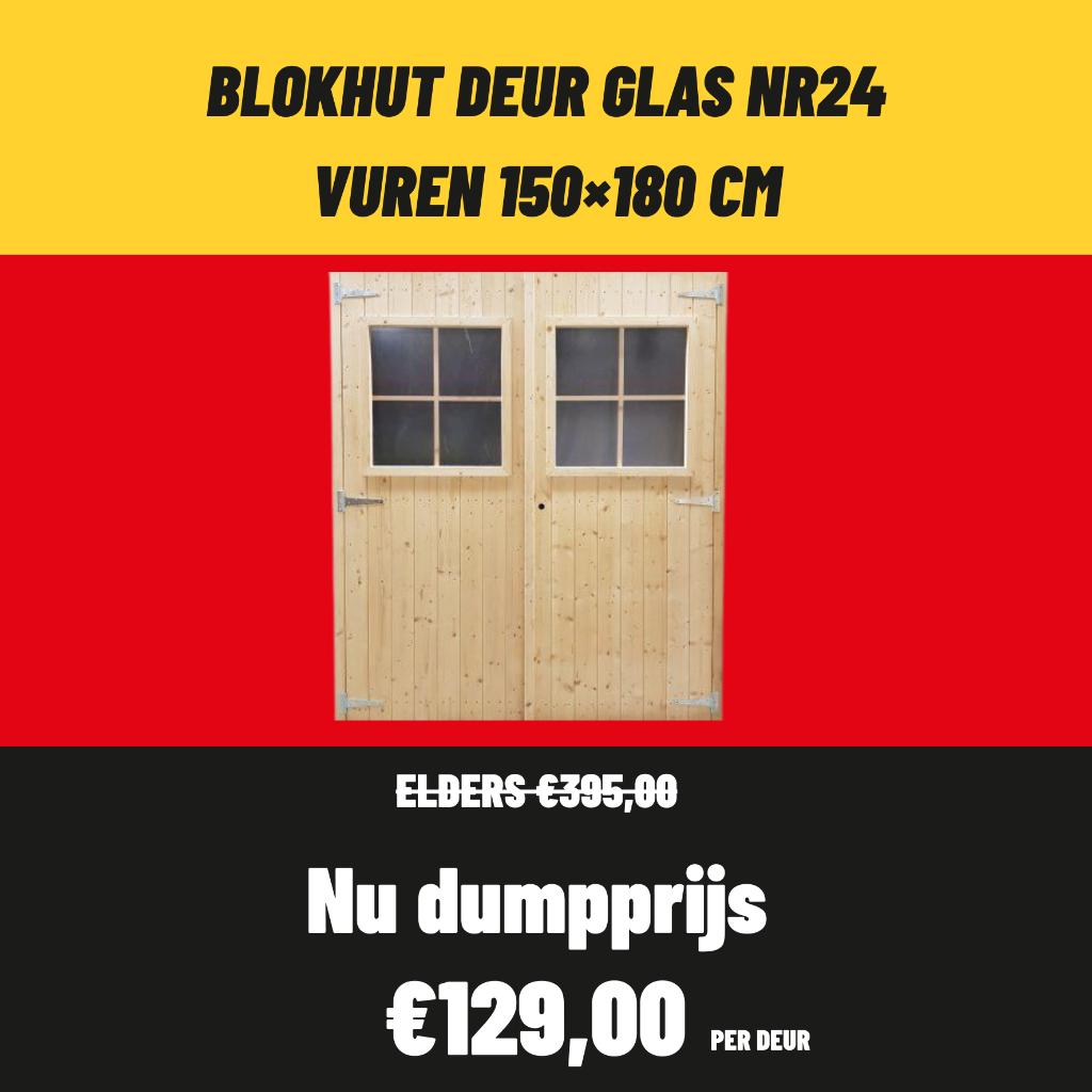 Blokhutdeur | Tuinhuis | Draai-/Kiepraam | Vuren deur & raam, Tuin en Terras, Ophalen, Nieuw, Hout, Blokhut