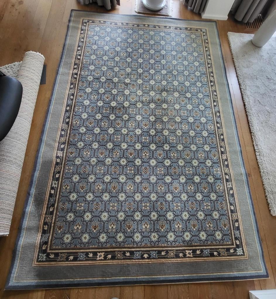 zuiver scheerwol tapijt (louis de poortere), Huis en Inrichting, Ophalen, Gebruikt, Blauw, 200 cm of meer