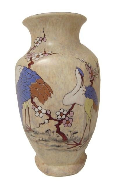ART DECO 30' : XL Aardewerk vaas van A.DUBOIS - Kraanvogels, Enlèvement