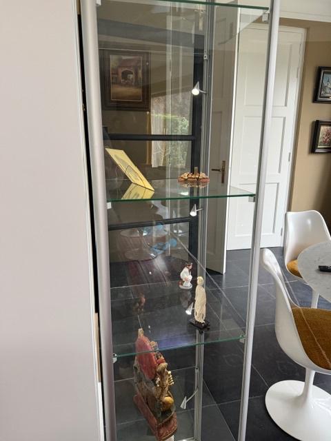 Glazen vitrinekast met verlichting, Ophalen, Minder dan 50 cm, 200 cm of meer, Modern