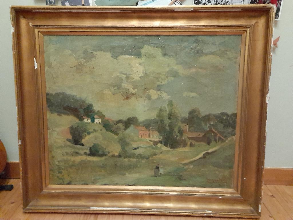 groot schilderij O/d, landschap, Jacques Maes, Antiek en Kunst, Kunst | Schilderijen | Klassiek, Ophalen