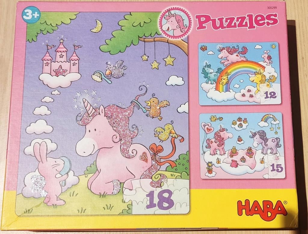 Puzzels eenhoorn Haba, Enlèvement, 10 à 50 pièces, Comme neuf, 2 à 4 ans