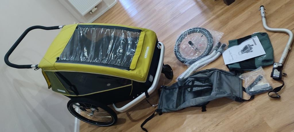 Croozer fietskar Kid Lemon groen 2 voor 2 kinderen👌, Fietsen en Brommers, Gebruikt, Opvouwbaar, Croozer, Kinderkar