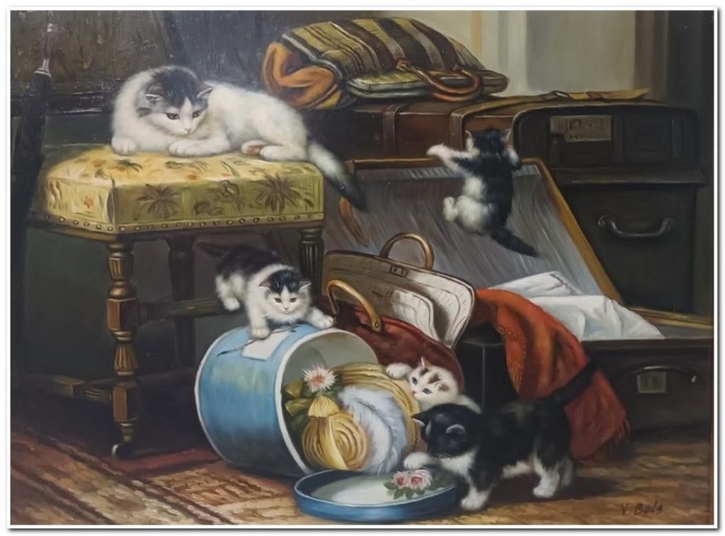 V. Bols (XX-eeuw) - Olieverf op paneel, Antiek en Kunst, Ophalen