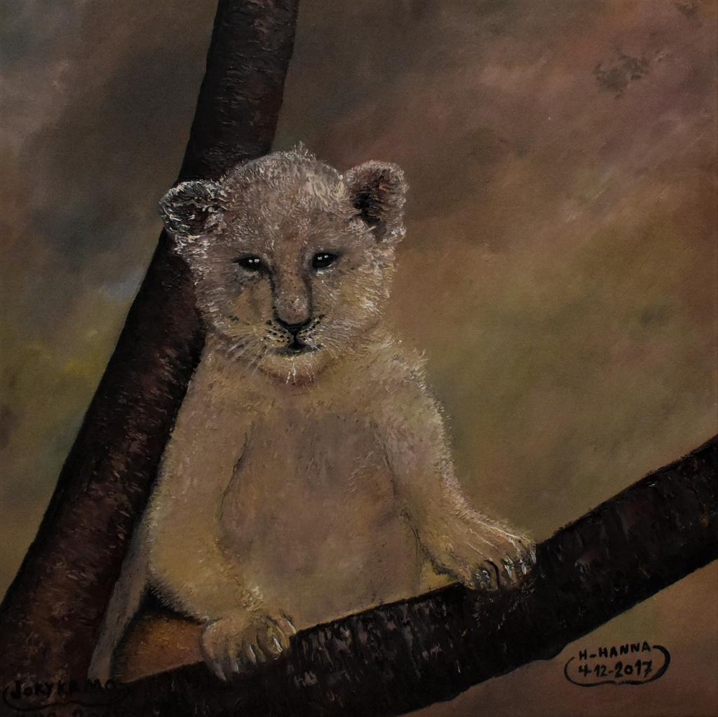 Lion painting of baby lion, by joky kamo, Antiquités & Art, Art | Peinture | Classique, Enlèvement