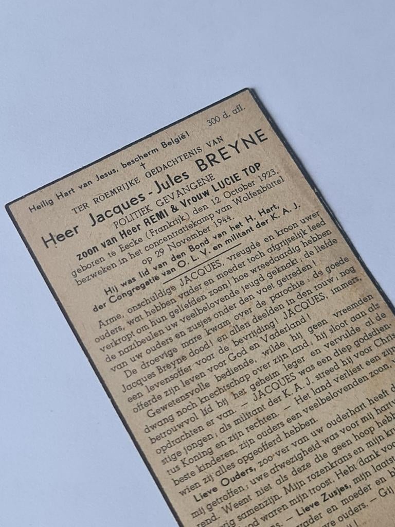 Oorlogsslachtoffer Jacques Jules Breyne 1944, Ophalen of Verzenden