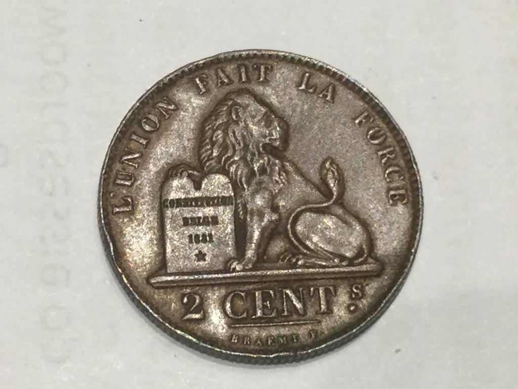 België 2 centimes 1864 over 1861, Ophalen of Verzenden