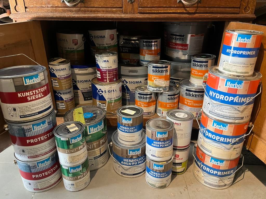 Silkens, sigma, herbol, trimital, harder,…. Partij topverf, Hobby & Loisirs créatifs, Peinture, Enlèvement, Neuf