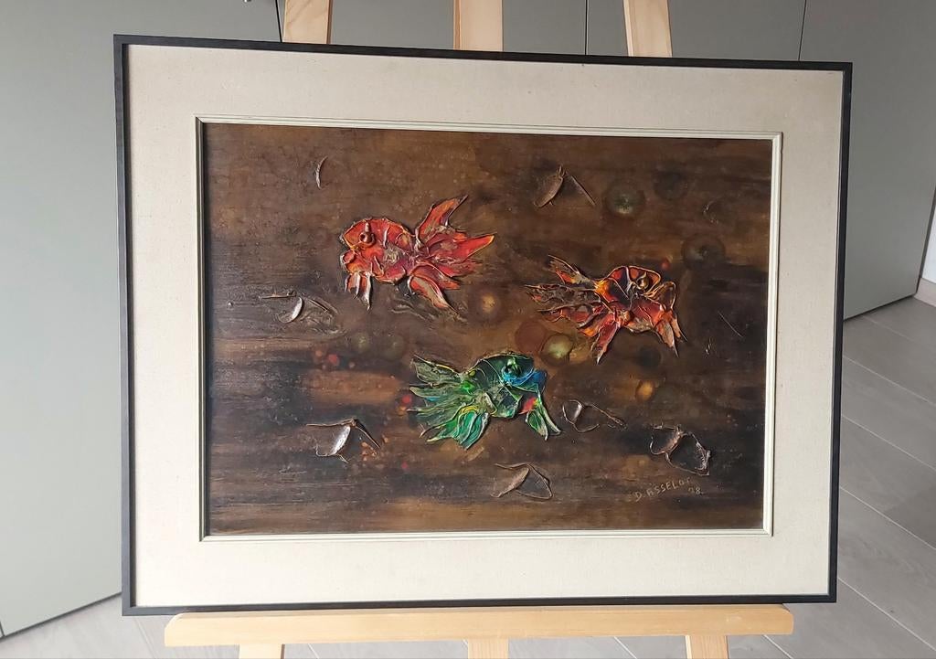 Dominique Asselot – 3D Reliëfschilderij Vissen – G, Ophalen of Verzenden