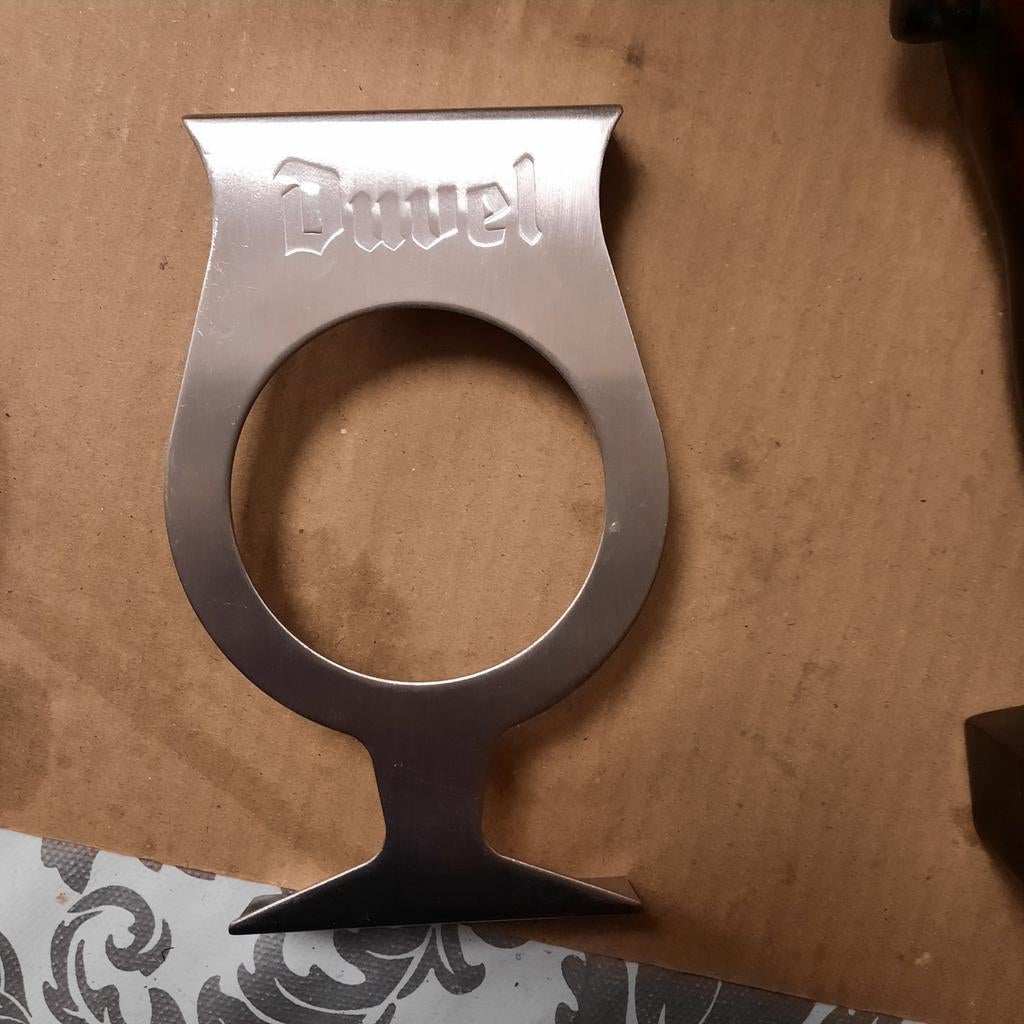 Duvel houder in inox . 15,5 cm . Bieden ., Verzamelen, Biermerken, Ophalen of Verzenden, Duvel