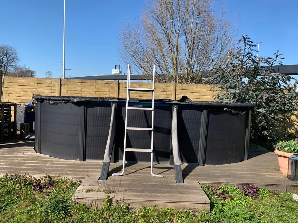 Gre zwembad RVS buitenwand3m-5m incl zandfilter, Jardin & Terrasse, Piscines, 300 cm ou plus, Enlèvement, Utilisé, Piscines hors sol