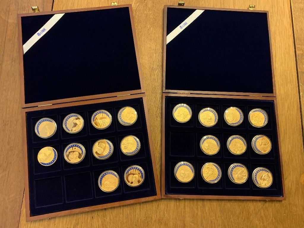 Verzameling van 21 Europese herdenkingsmedailles, Ophalen, Goud