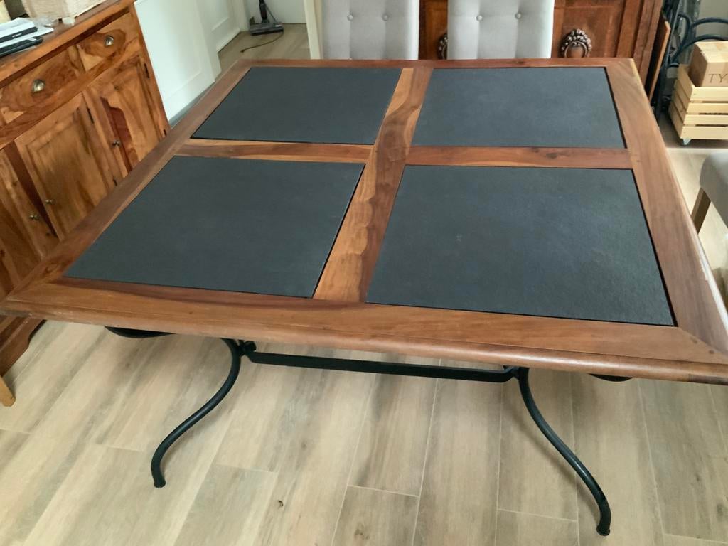 table de salle à manger carrée en bois massif et ardoise, 100 à 150 cm, Cinq personnes ou plus, 100 à 150 cm, Enlèvement
