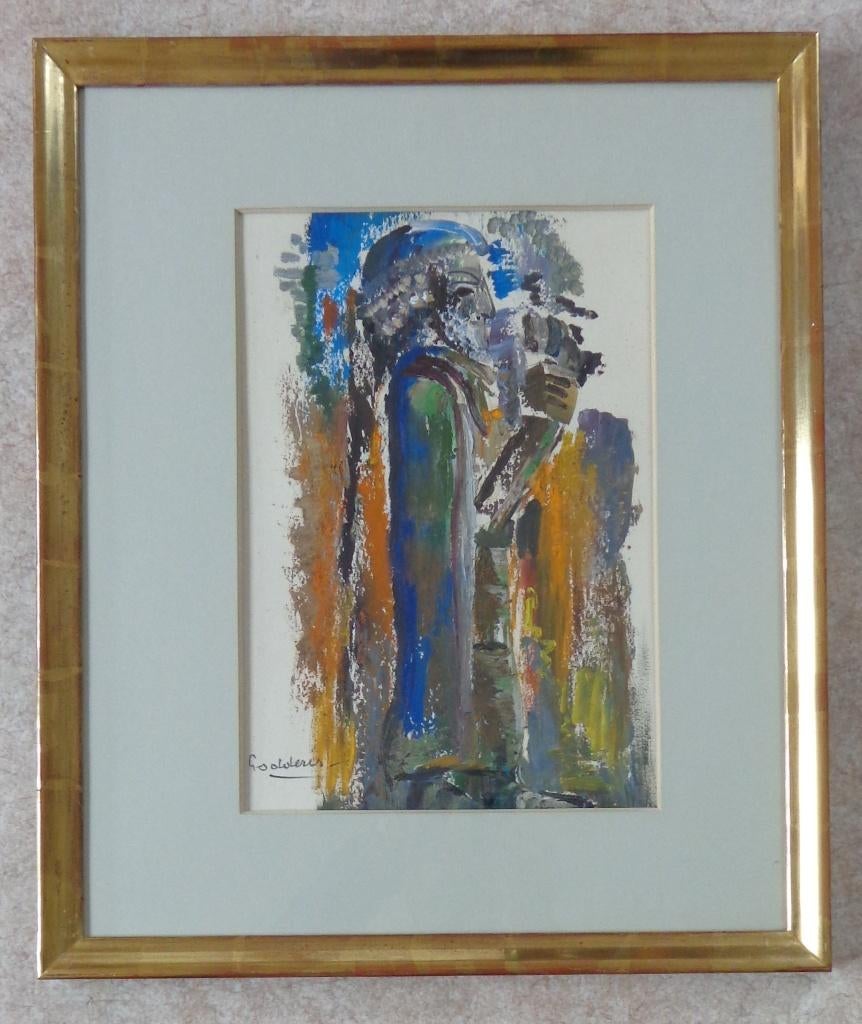 JACK GODDERIS / STANDBEELD/ OLIEVERF KARTON / 60x50cm KADER, Antiquités & Art, Enlèvement ou Envoi