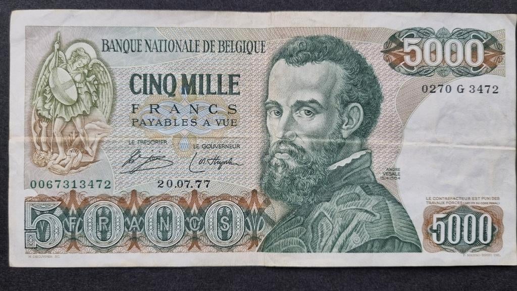 Bankbiljet 5000 frank België Vesale, Ophalen of Verzenden, België