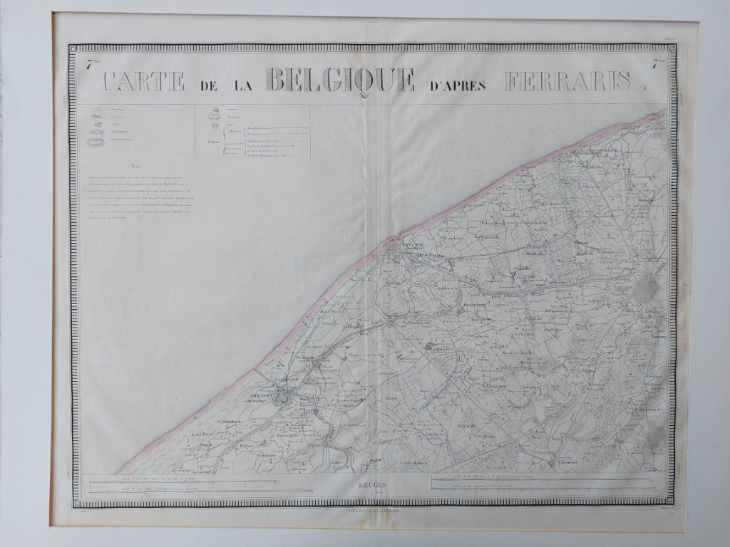 Ferraris Vandermaelen Kust Nieuwpoort Oostende Koksijde Leke, Boeken, Atlassen en Landkaarten, Zo goed als nieuw, Landkaart, België