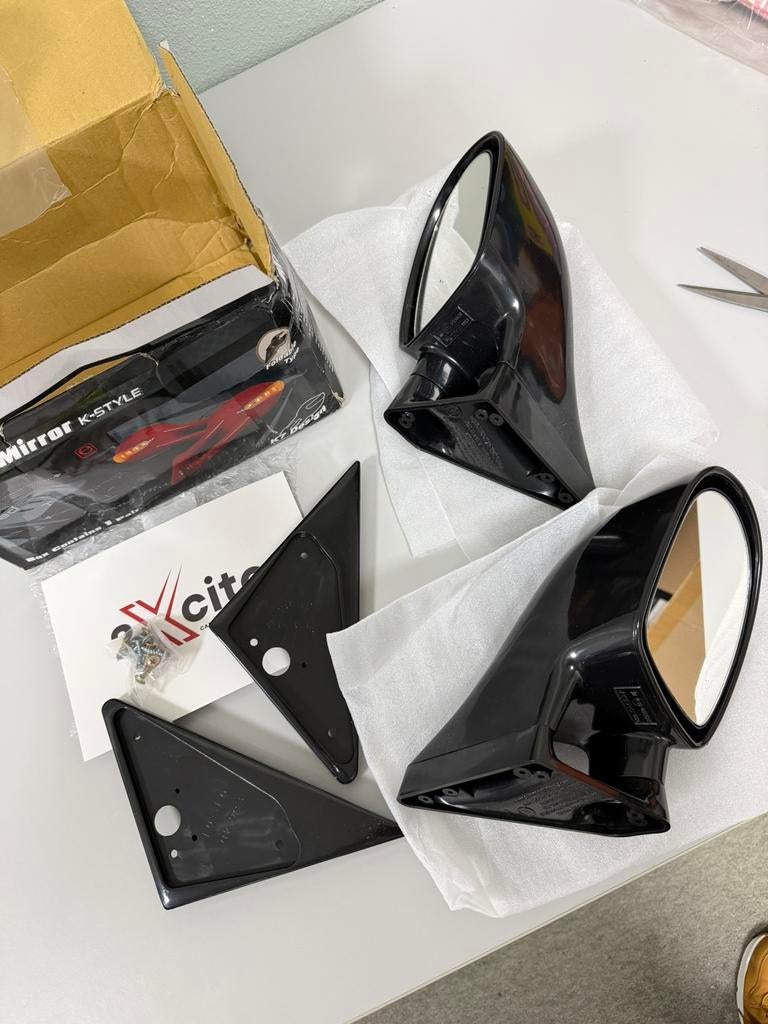 BMW E36 3-serie M3 spiegels zwart set + base plates NIEUW, Ophalen of Verzenden, Nieuw, BMW