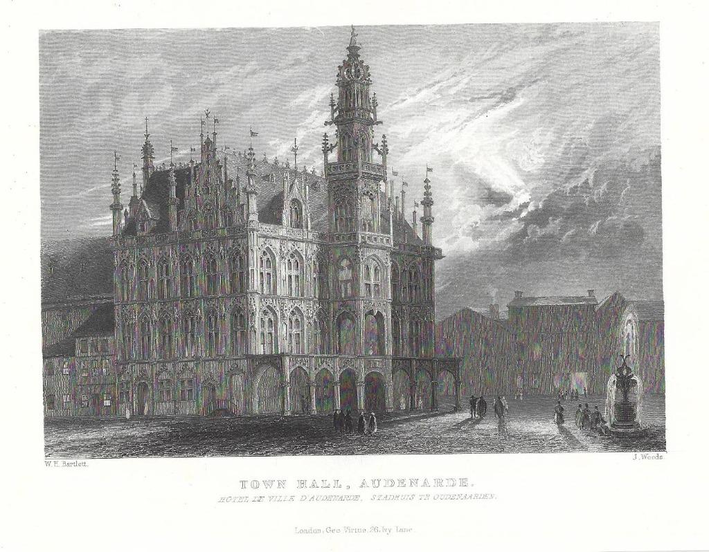 1837 - Oudenaarde - het stadhuis, Antiek en Kunst, Kunst | Etsen en Gravures, Verzenden