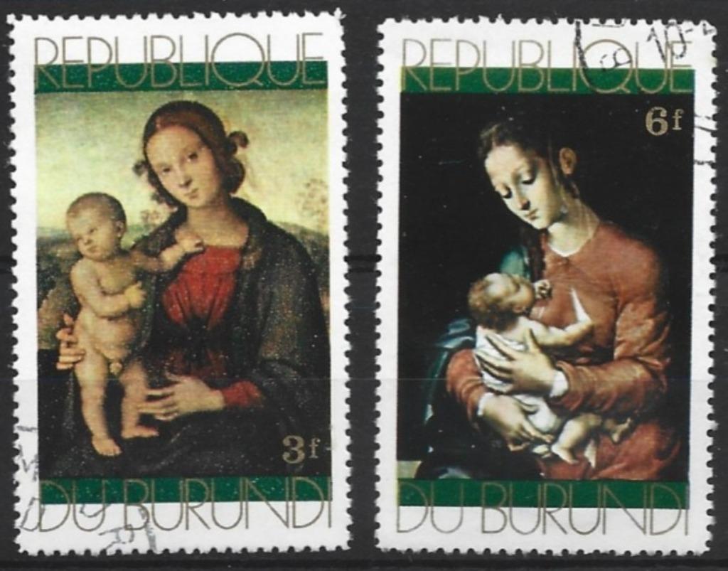 Burundi 1971 2x Madonna met kind 3 & 6 F, Enlèvement ou Envoi, Autres pays, Affranchi