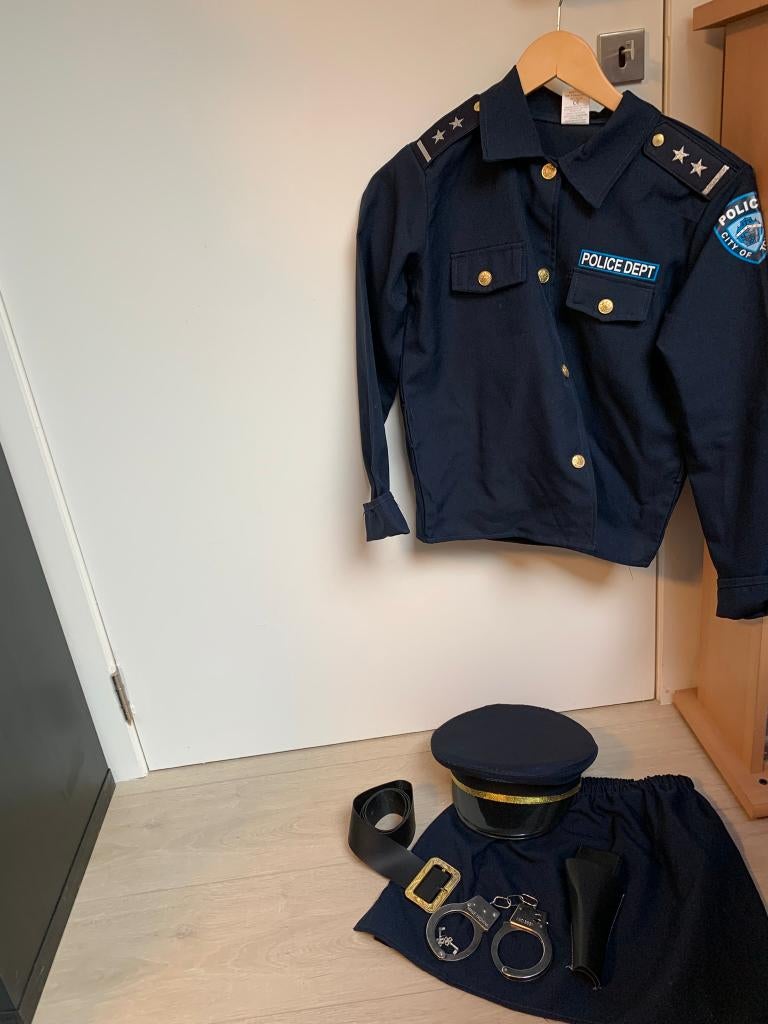Politie Uniform met rokje en attributen nieuwstaat maat 164, Kinderen en Baby's, Carnavalskleding en Verkleedspullen, Zo goed als nieuw