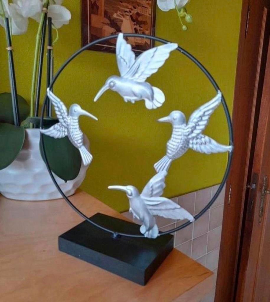 Metalen zilverkleurige kolibrie decoratie, Enlèvement ou Envoi