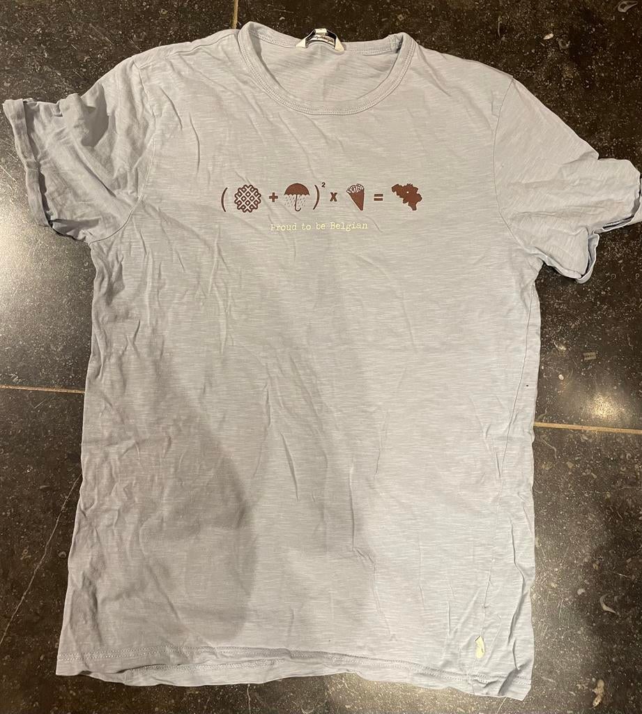 T-shirt lichtblauw dames ‘Proud to be Belgian’ small, Ophalen, Blauw, Korte mouw, Maat 36 (S)