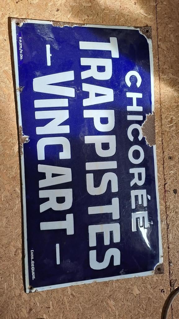 Plaque émaillée ancienne Chicorée Trappiste Vincart, Verzamelen, Ophalen of Verzenden, Gebruikt, Reclamebord