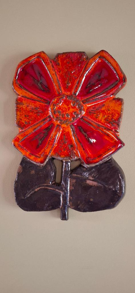 Sculpture murale en céramique émaillée/fleur brutaliste, Enlèvement ou Envoi