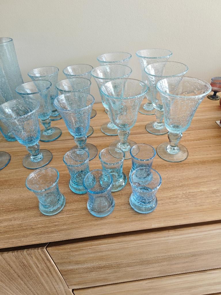 Service à verre bleu Biot France signé, Antiek en Kunst, Ophalen
