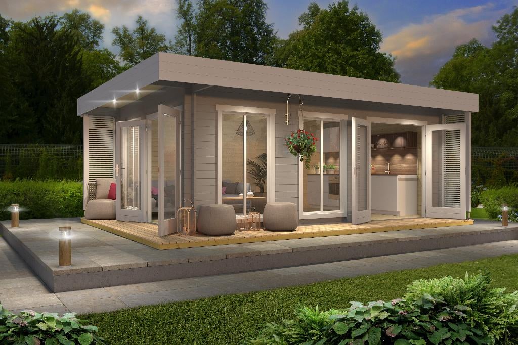 NOUVELLE cabane en rondins moderne de 44 mm : Dominique, Envoi, Neuf