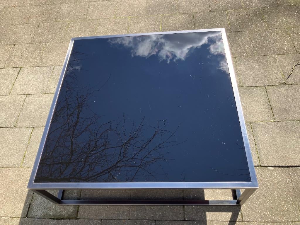 Table de salon moderne en chrome et verre teinté, 100 à 150 cm, Moins de 50 cm, Carré, Enlèvement
