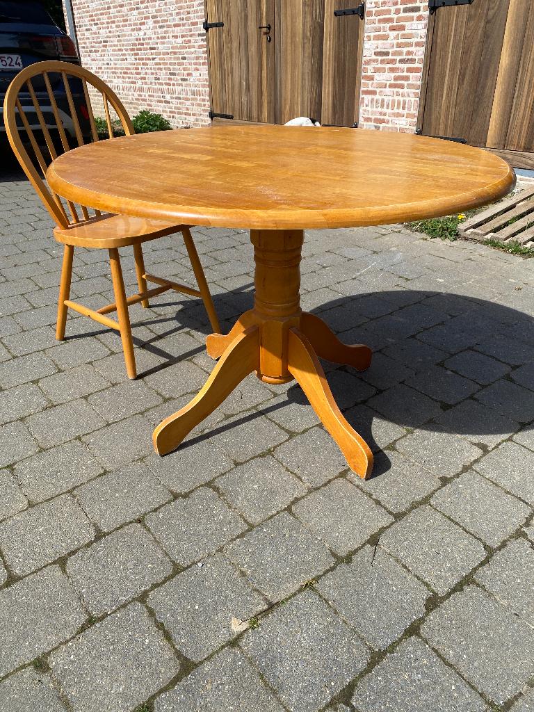 Ronde eettafel kerselaar met 3 stoelen, Ophalen, Gebruikt, Rond, 50 tot 100 cm