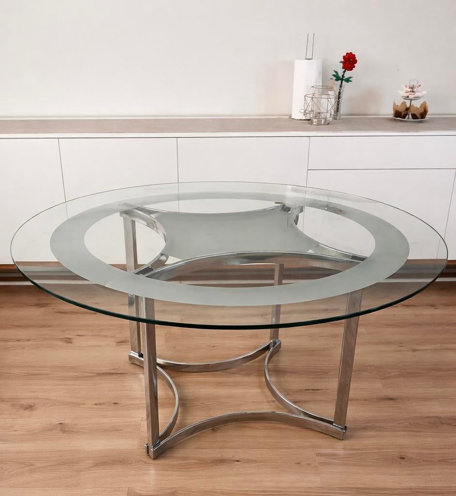 Glazen eettafel rond, Ophalen, Zo goed als nieuw, Rond