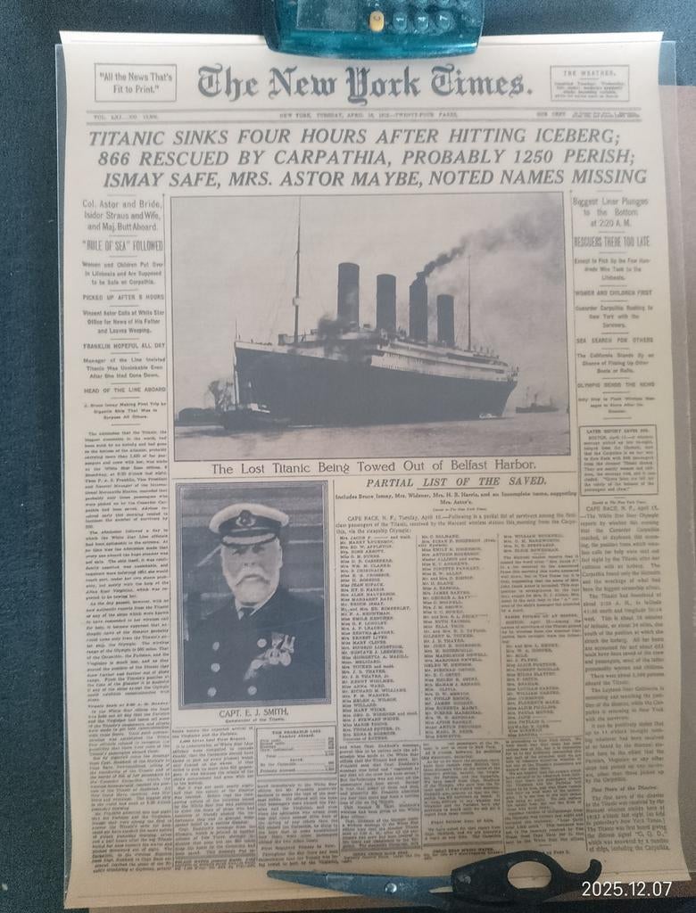 Titanic 1912.  New York Times, Ophalen of Verzenden