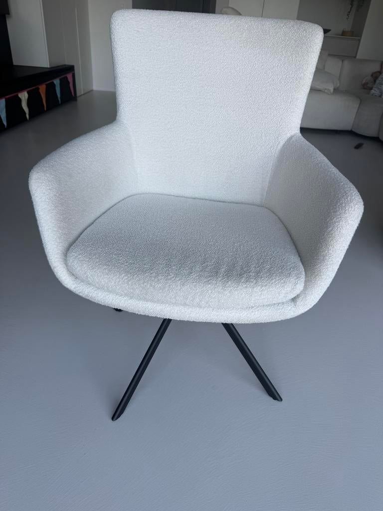 6 eetkamerstoelen met armleuningen- draaibaar, Huis en Inrichting, Stoelen, Ophalen, Wit, Zo goed als nieuw, Stof