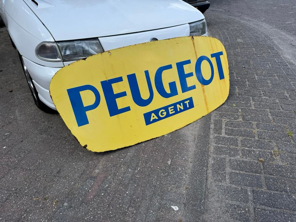 Groot Peugeot emaille reclamebord, Verzamelen, Ophalen, Gebruikt, Reclamebord