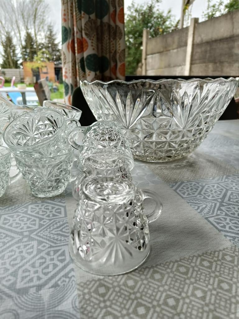 Vintage punch set Anchor hocking arlington kopjes glas, Ophalen