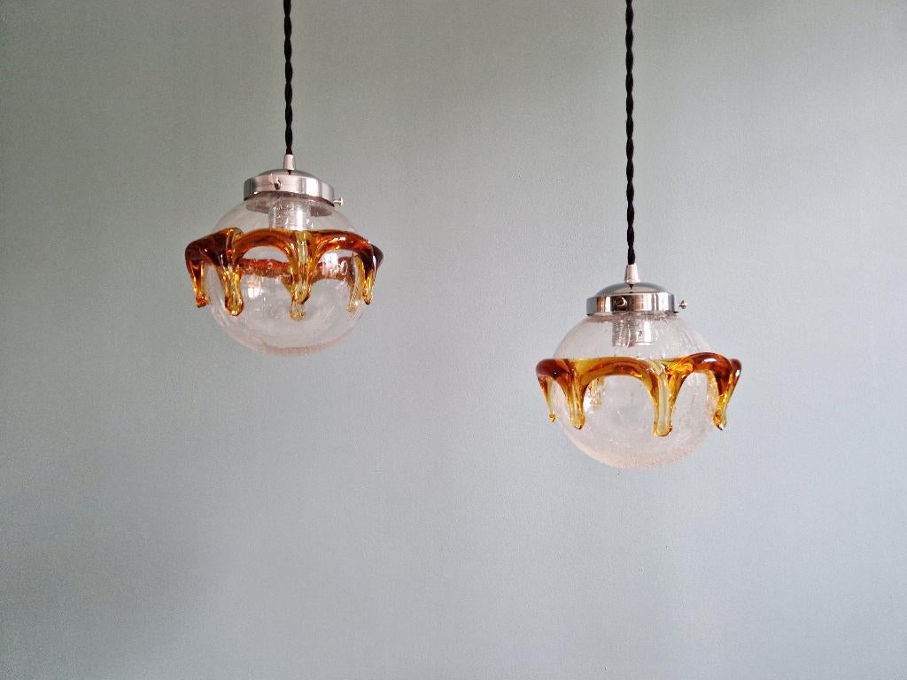 Duo de suspensions Space Age en verre de Muranosoufflé, 1970, Enlèvement ou Envoi