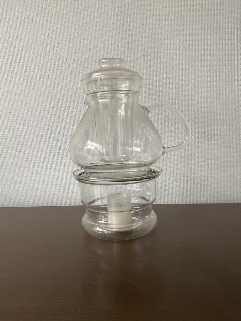 Glazen theepot met warmhouder, Ophalen, Zo goed als nieuw
