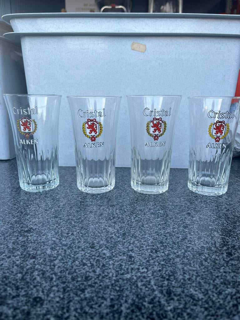 4 tulpjes Cristal Alken gele palm, Verzamelen, Glas en Drinkglazen, Ophalen of Verzenden, Zo goed als nieuw