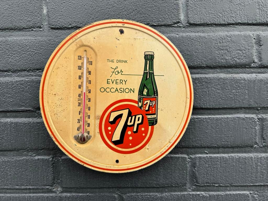 Ancien thermomètre publicitaire 7 Up, Collections, Enlèvement ou Envoi, Utilisé, Panneau publicitaire