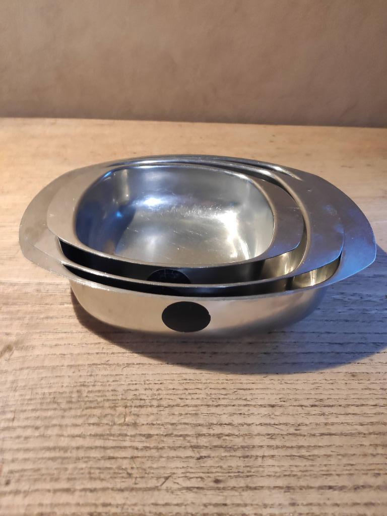 3 inox schaaltjes alessi, vintage, Huis en Inrichting, Ophalen, Overige materialen, Gebruikt, Schaal of Schalen