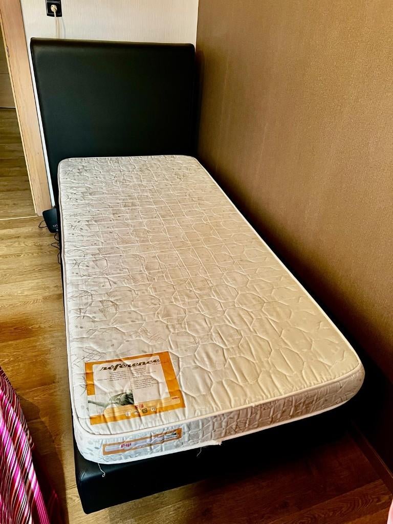 Boxspring Bultex Black leder neuf, Maison & Meubles, Neuf, 90 cm, Une personne, Enlèvement