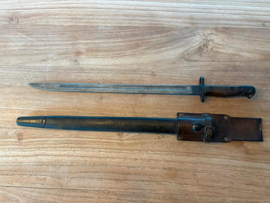 Baïonnette Britannique P1907 - Datée 1918 - Complète, Collections, Enlèvement ou Envoi, Armée de terre, Couteau ou Poignard