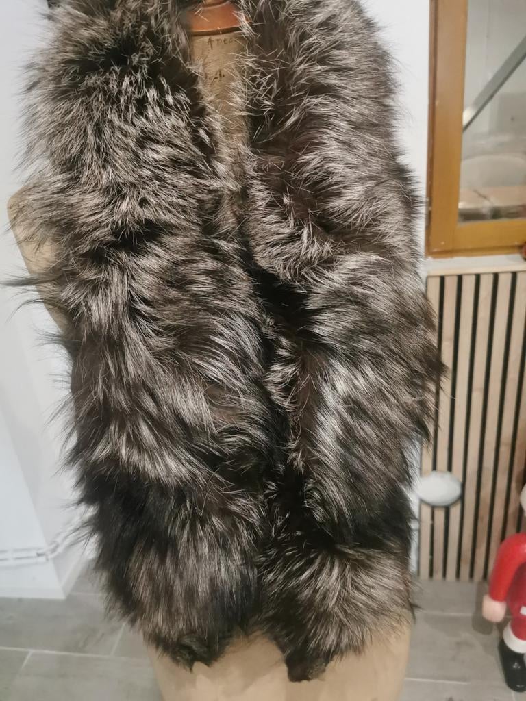 Grande étole vintage en fourrure véritable de renard argenté, Enlèvement ou Envoi