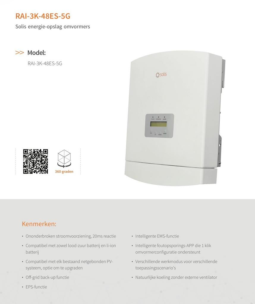 SOLIS RAI-3K-48ES-5G omvormer, Doe-het-zelf en Bouw, Zonnepanelen en Toebehoren, Ophalen, Zo goed als nieuw, Compleet systeem