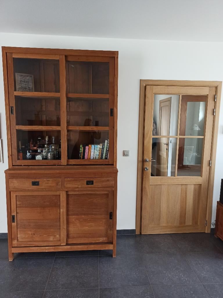 Vitrinekast teak, Huis en Inrichting, Ophalen, Gebruikt, 100 tot 150 cm, 200 cm of meer