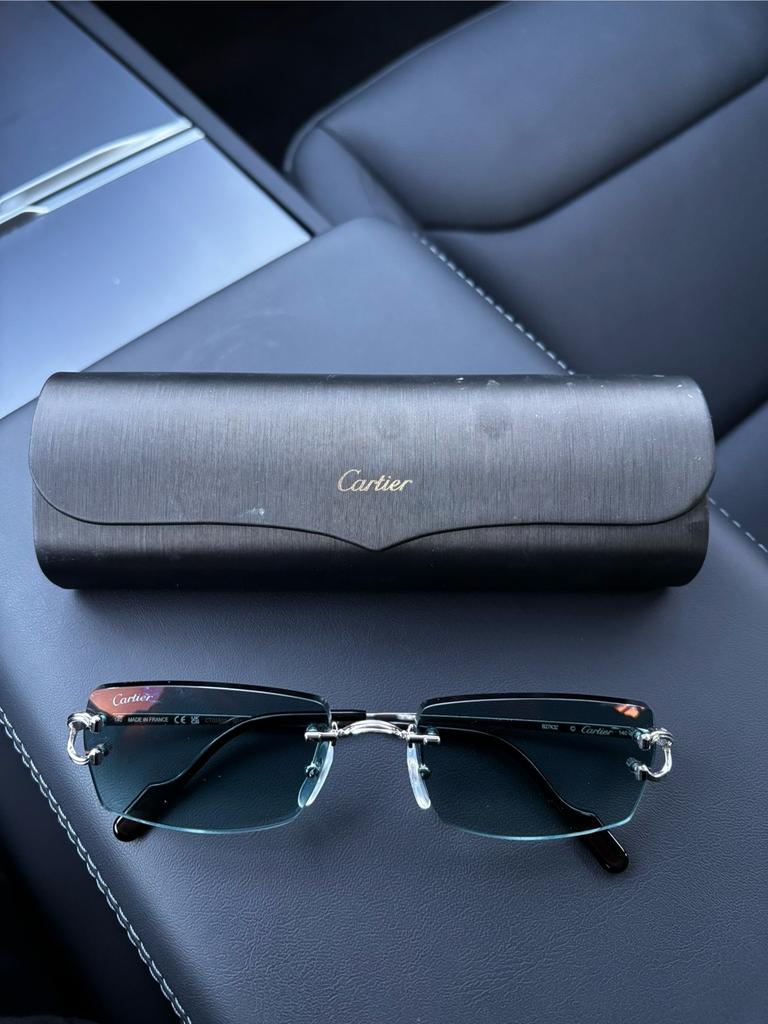 Cartier CT0505S BK – Lunettes Rimless C Décor Bleu, Bijoux, Sacs & Beauté, Lunettes de Soleil & Lunettes | Hommes, Comme neuf